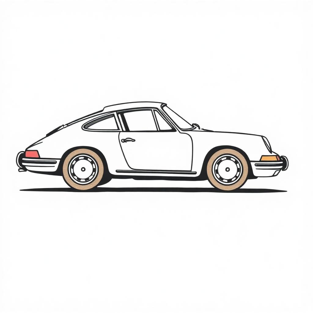 Hand-drawn illustration of a classic air-cooled Porsche 911 profile